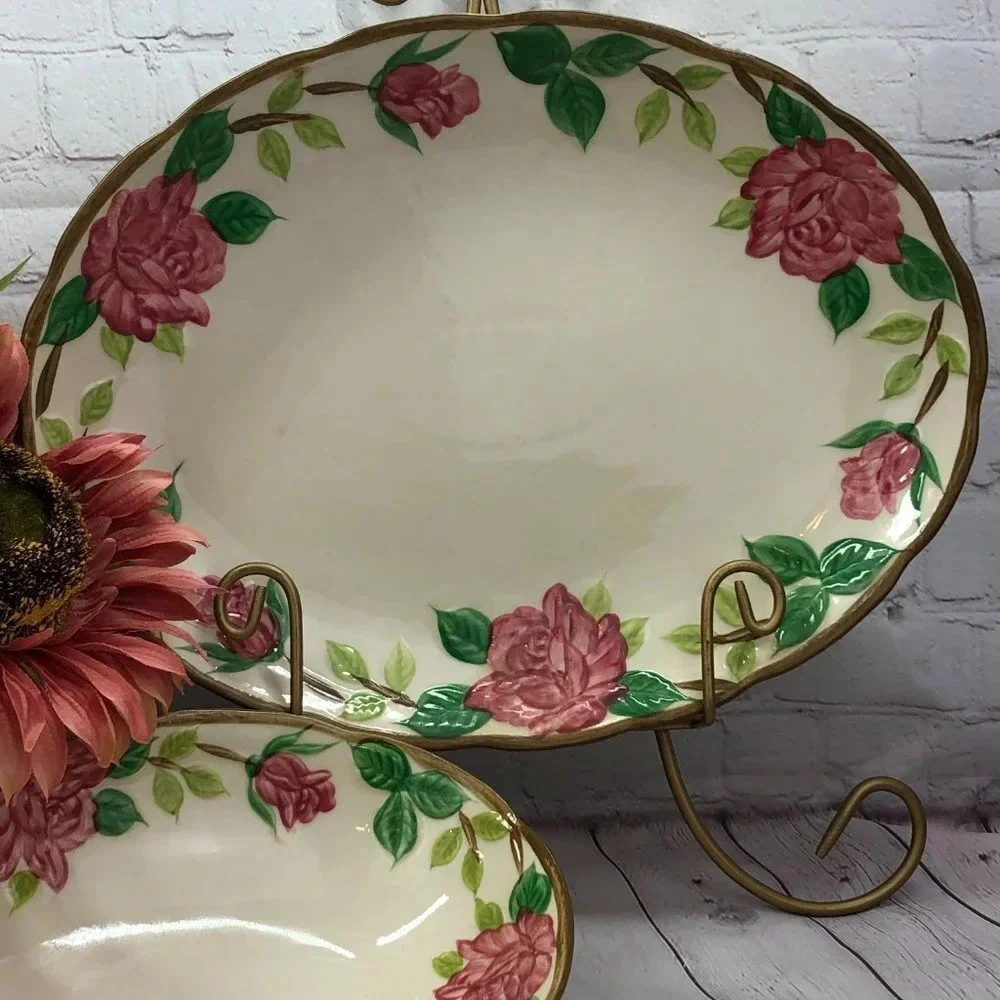 vintage NORLEANS eathware american beauty rose platter or serving bowl